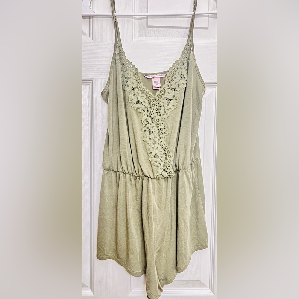 Victoria's Secret Olive Lace Trim Sleep Romper